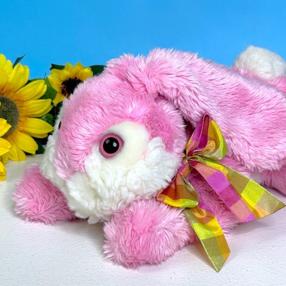 Dan Dee Floppy Pink Bunny Rabbit‎ w/Silky Bow Lovey 13" Plush Stuffed Animal Toy - Picture 3 of 5